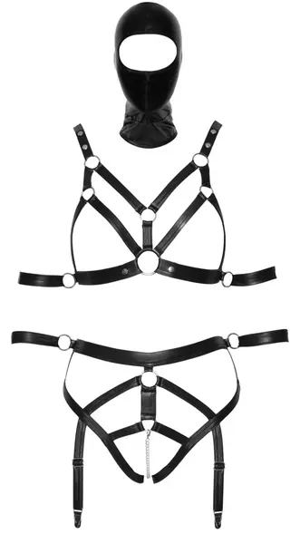 Bad Kitty Strap Set S with Adjustable Harness & Head Mask, Black