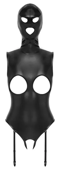Bad Kitty комплект боди с жартиери и сваляема маска от веган кожа, 2XL