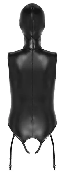 Bad Kitty Vegan Leather Bodysuit & Detachable Mask, Size L, Black