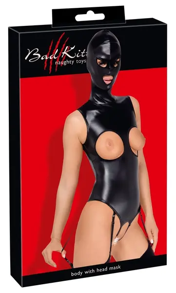 Bad Kitty Body & Mask M - Black Vegan Leather Suspender Set