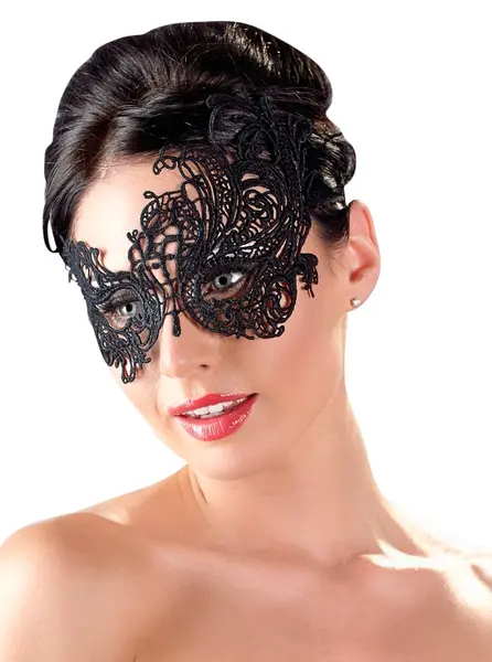Cottelli Collection Embroidered Eye Mask Elegant Black Lace Design