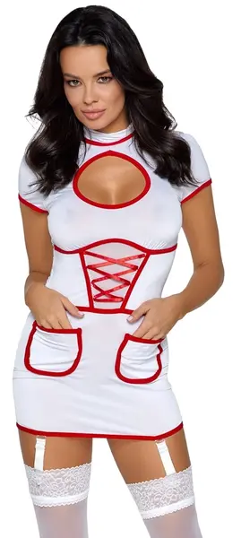 Cottelli Costumes Nurse XL White Dress with Red Accents, Adjustable Straps