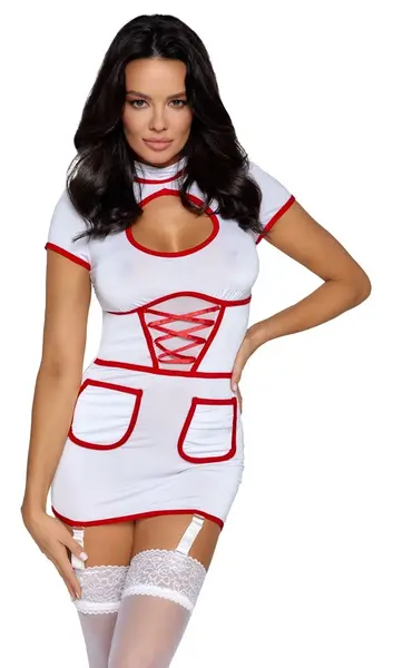 Cottelli Costumes Nurse XL White Dress with Red Accents, Adjustable Straps