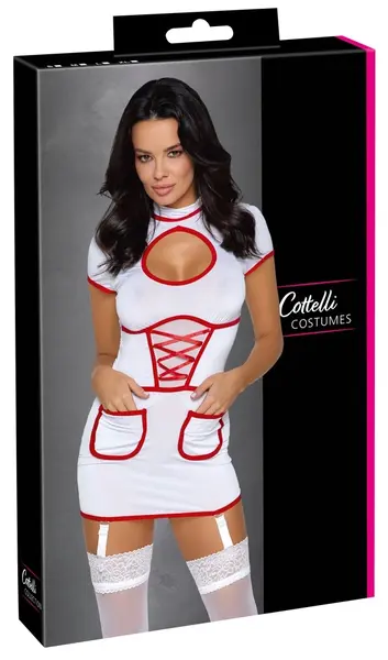 Cottelli COSTUMES Nurse S White Suspender Dress with Red Accents