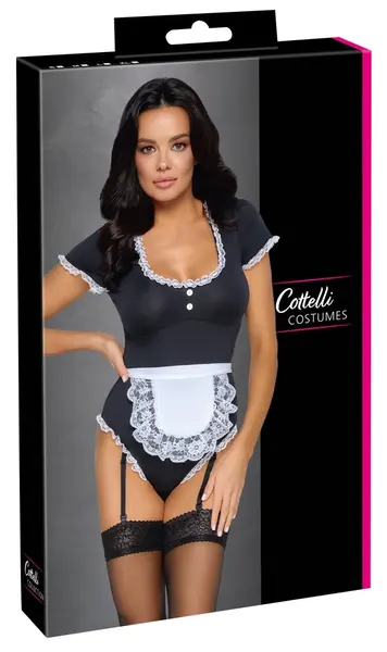 Cottelli COSTUMES Waitress Body M Lace Trim Adjustable Straps Black/White