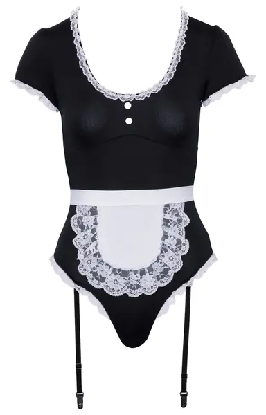 Cottelli COSTUMES Waitress Body M Lace Trim Adjustable Straps Black/White
