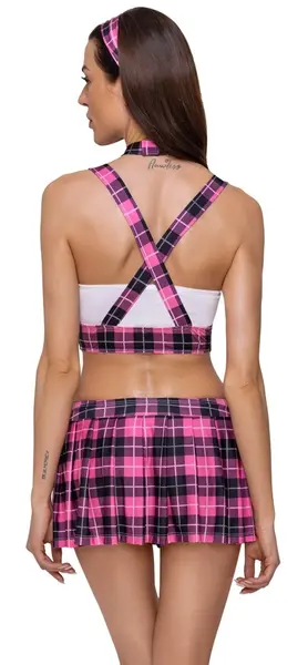 Cottelli Costumes School Uniform Set M Pink/Black/White Checkered 4-Piece