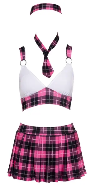 Cottelli Costumes School Uniform Set M Pink/Black/White Checkered 4-Piece