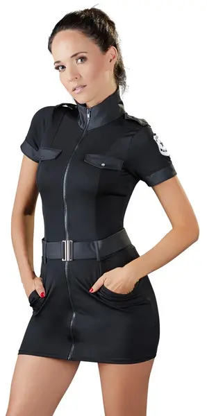 Cottelli Collection Police Uniform Dress M with Badge and Belt, Black