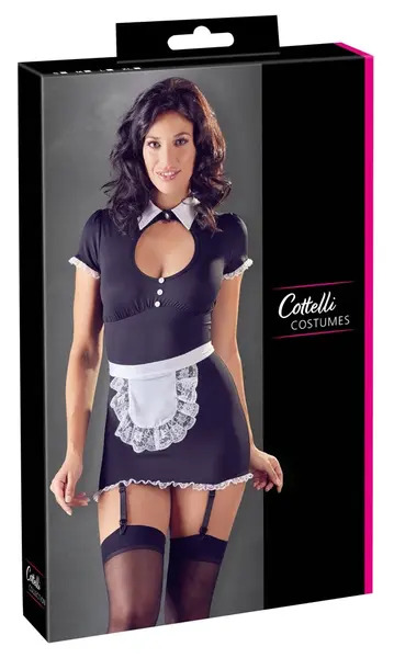 Cottelli Collection Maid Dress M Adjustable Straps Lace Trim Black-White