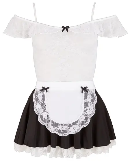 Cottelli Collection Maid Dress XL Adjustable Straps Lace Black & White