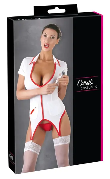 Cottelli Collection Nurse Uniform L - White & Red, Short Sleeve, Adjustable Straps