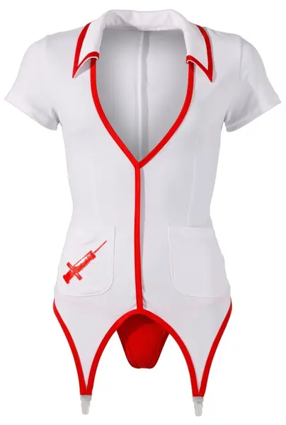 Cottelli Collection Nurse Uniform L - White & Red, Short Sleeve, Adjustable Straps