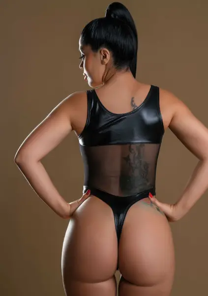 Highwaist Bodysuit With Chain - Mesh & Wetlook, Elegant Chain Detail