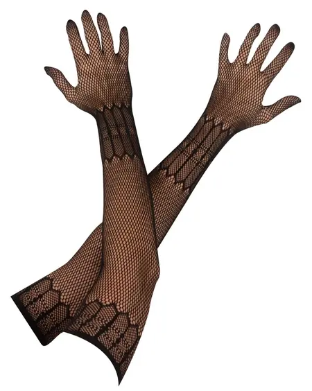 Cottelli Collection Net Gloves S-L - Elbow-Length, Black, Stretch Fit