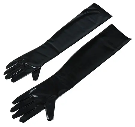 Cottelli Collection Wet Look Long Gloves S-L, Black, Shiny Finish