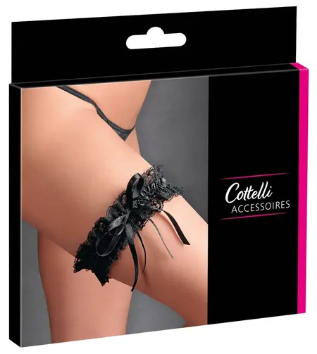Cottelli Collection Black Lace Garter with Satin Bow, Adjustable Fit