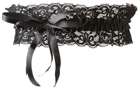 Cottelli Collection Black Lace Garter with Satin Bow, Adjustable Fit