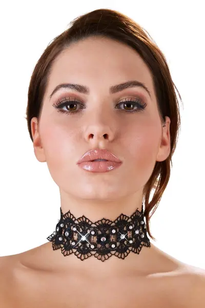 Cottelli Collection Black Choker Embroidered with Pearls & Rhinestones 36cm