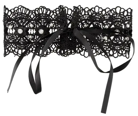 Cottelli Collection Black Choker Embroidered with Pearls & Rhinestones 36cm