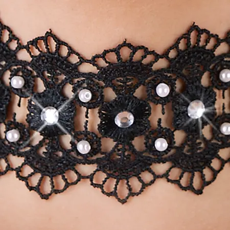 Cottelli Collection Black Choker Embroidered with Pearls & Rhinestones 36cm