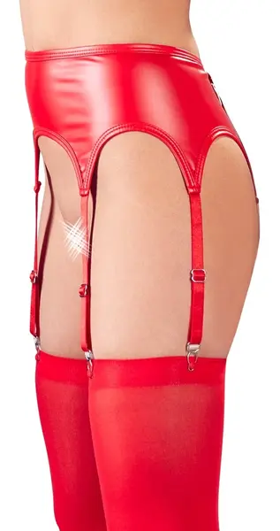 Cottelli Collection Suspender Belt Red L/XL with Matching Stockings