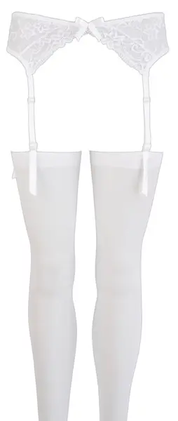 Cottelli Collection Lace Suspender Belt & Stockings White M/L