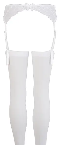 Cottelli Collection Lace Suspender Belt & Stockings White M/L