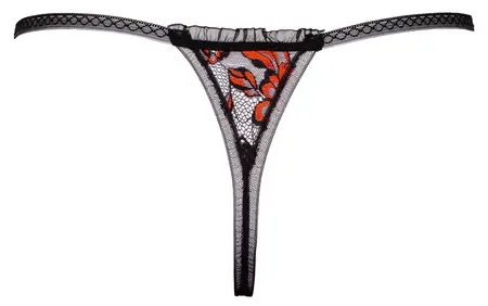 Cottelli Lingerie Lace String M/L with Removable Pearl Chain, Black/Pink