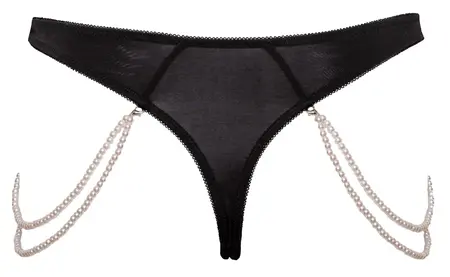 Cottelli LINGERIE String M/L with Removable Pearl Chains, Black Lace