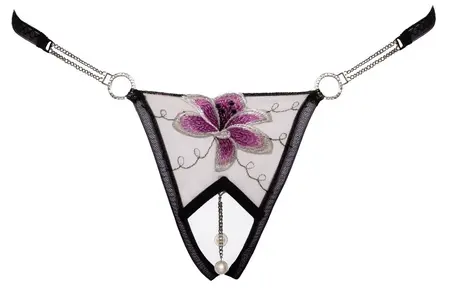 Cottelli Lingerie String Flower S/M - Embroidered Tulle, Removable Chains