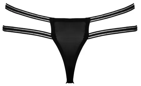 Cottelli LINGERIE Eyelash Lace String M/L with Rhinestone Rings, Black