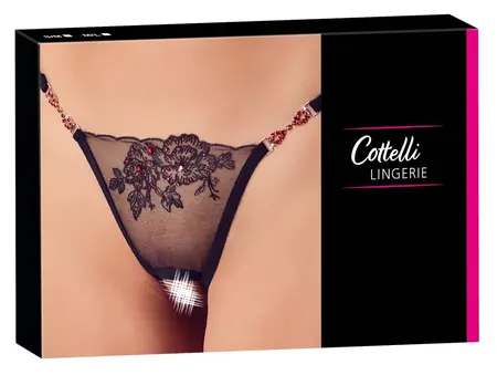Cottelli Collection String Red Gemstones M/L - Embroidered Transparent Design