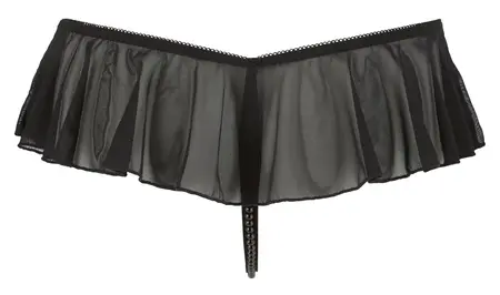 Cottelli Collection Frilled Open G-String L Black Decorative Pearls
