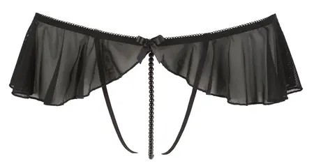 Cottelli Collection G-String S Black with Decorative Frills and Pearls