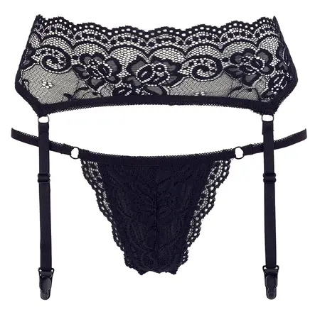 Cottelli Collection Lace Lingerie Set with Adjustable Garter Belt Black M