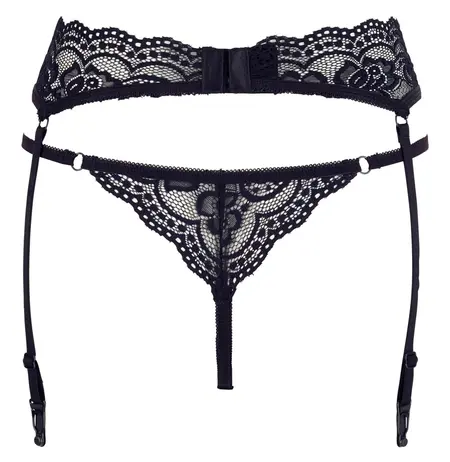 Cottelli Collection Lace Lingerie Set with Adjustable Garter Belt Black M