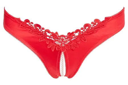 Cottelli Collection Briefs Pearls Red S - Satin Embroidered Open Design