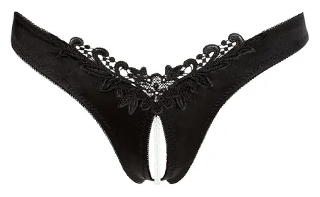 Cottelli Collection G-String Pearls Black Satin Embroidered M