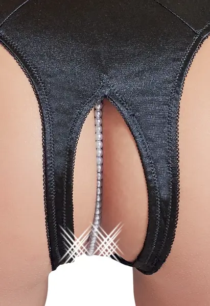 Cottelli Collection G-String Pearls Black S Satin Briefs with Pearls