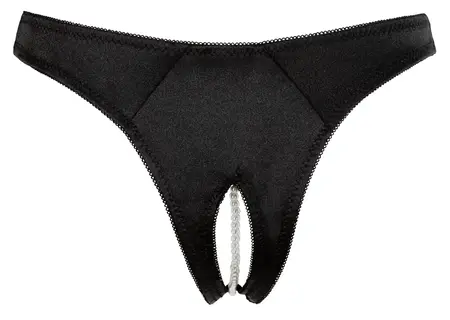 Cottelli Collection G-String Pearls Black S Satin Briefs with Pearls