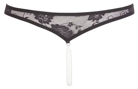 Cottelli Collection Lace Pearl String Black S - Open Design, Floral Lace