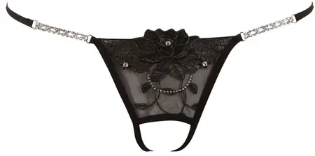 Cottelli Collection Embroidered String M/L with Rhinestones, Black