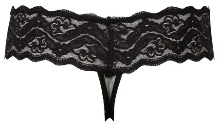 Стринг от флорална дантела с перли, черен, XL