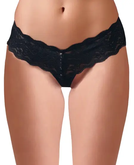 Cottelli Collection Floral Lace Intimate String Black L with Pearl Detail