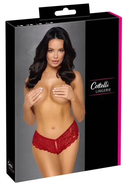 Cottelli LINGERIE Red Lace Crotchless Panty L with Satin Ribbon