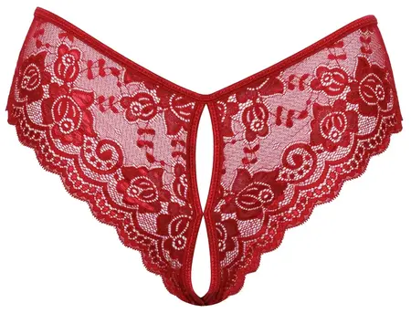 Cottelli Lingerie Lace Panty Red S with Satin Ribbon Lacing
