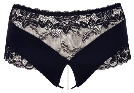 Cottelli Collection Pearl Briefs Black XL Lace Detail