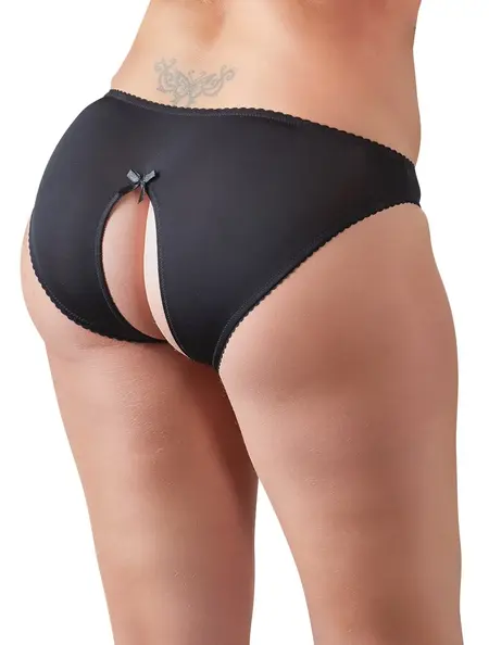 Cottelli Collection Lace Crotchless Briefs XL Black - Stretchy with Bow Detail