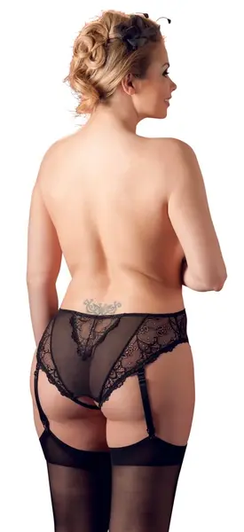 Cottelli Collection Suspender Panty 4XL, High-Waist, Floral Lace, Black